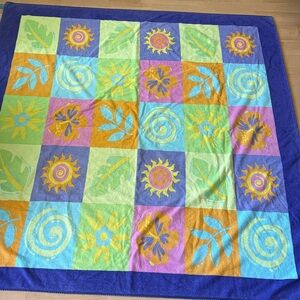 Vintage Terrisol Floral Beach Towel Blanket Pink Terry Cotton Brazil 66x66